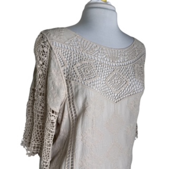 NWT Fever Ivory Color 3/4 Sleeve Crochet Cotton Relaxed Fit Top Size L - Picture 3 of 12